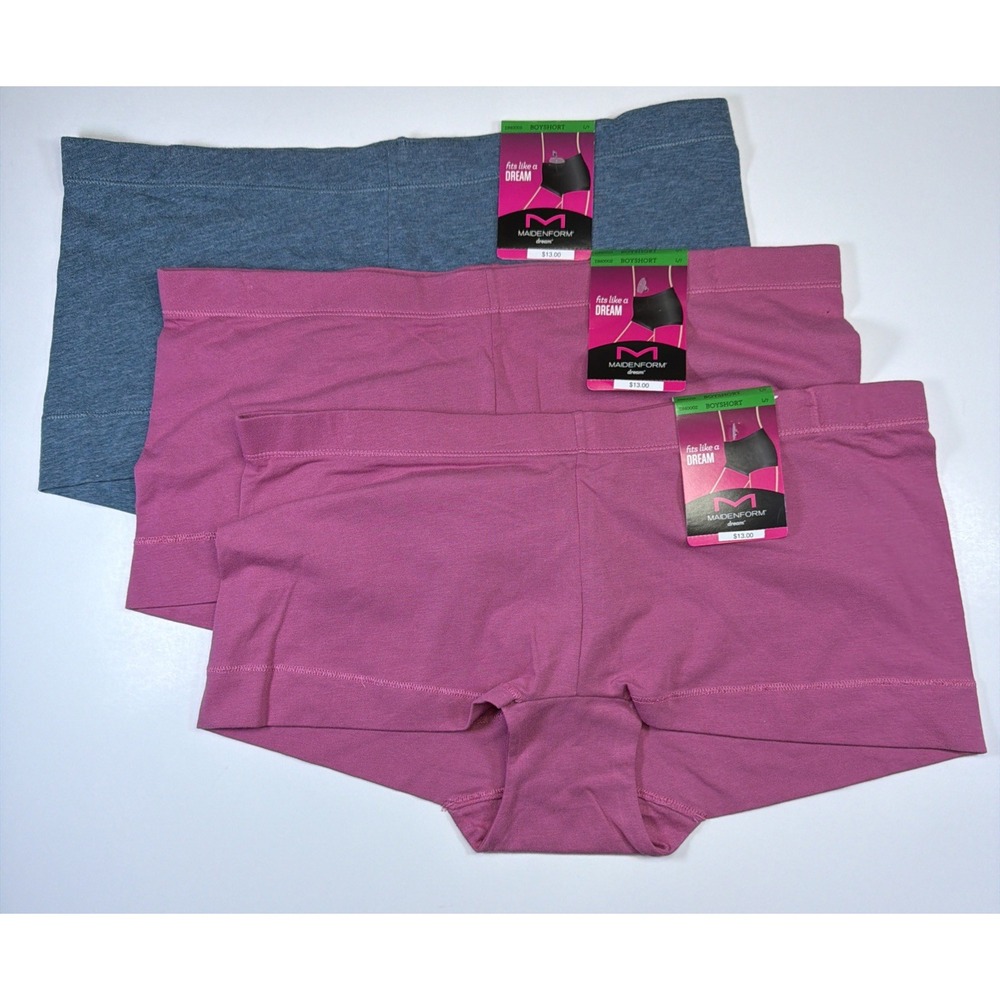 Maidenform Women's Underwear Cotton Boyshort Panty L/7 DM0002 Pink Blue 3 Pack